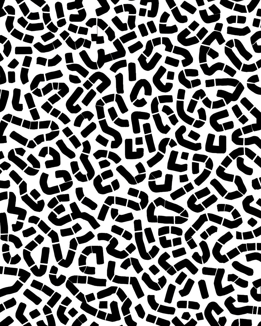 Black White Abstract Maze Pattern Rug