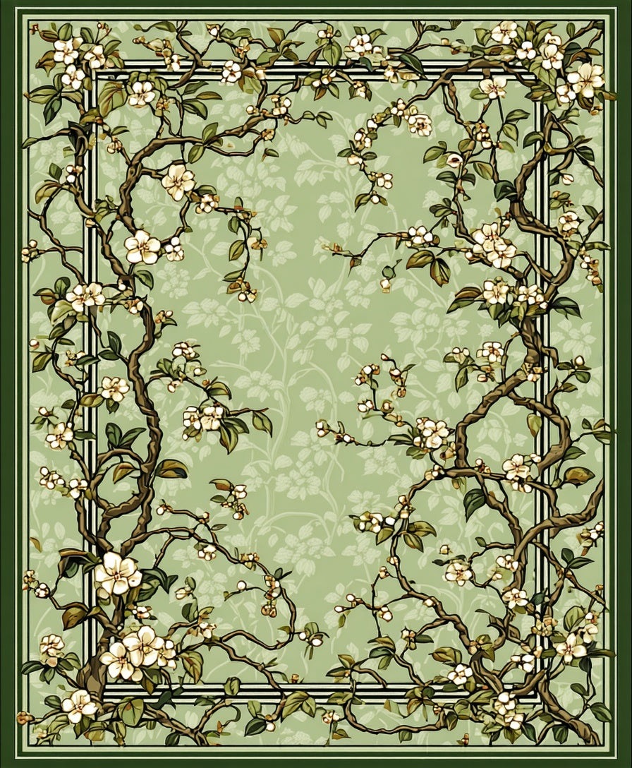 Vintage Floral Branch Patterned Rug