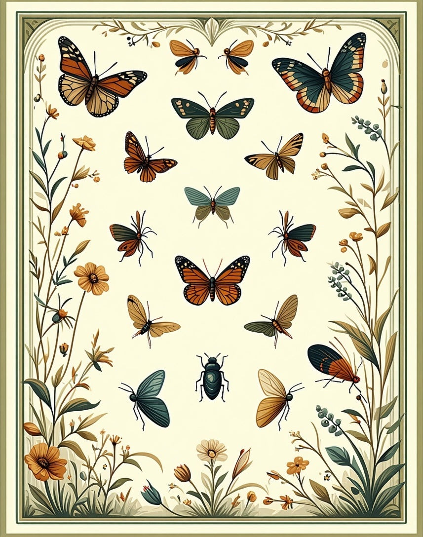 Vintage Butterfly and Floral Garden Design Rug