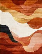 Terracotta Gold Abstract Wave Rug