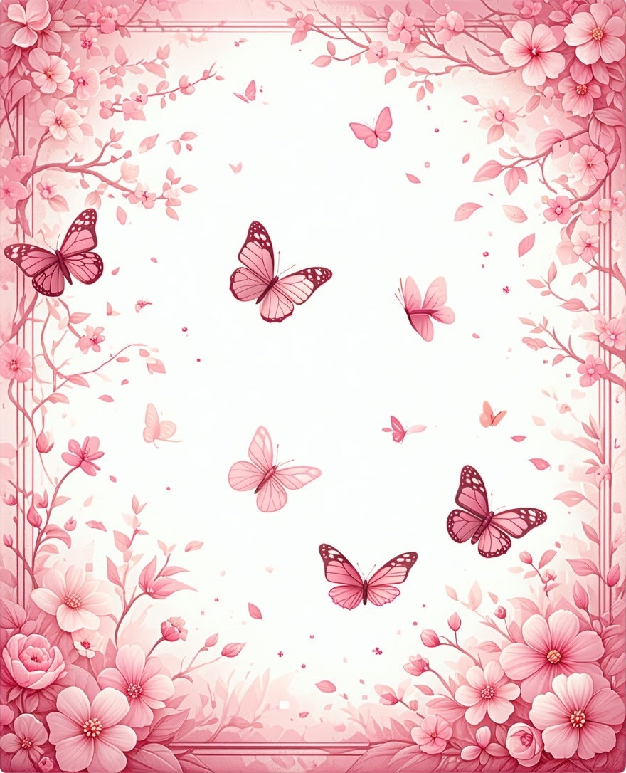 Pink Butterfly and Floral Whimsical Pattern Rug
