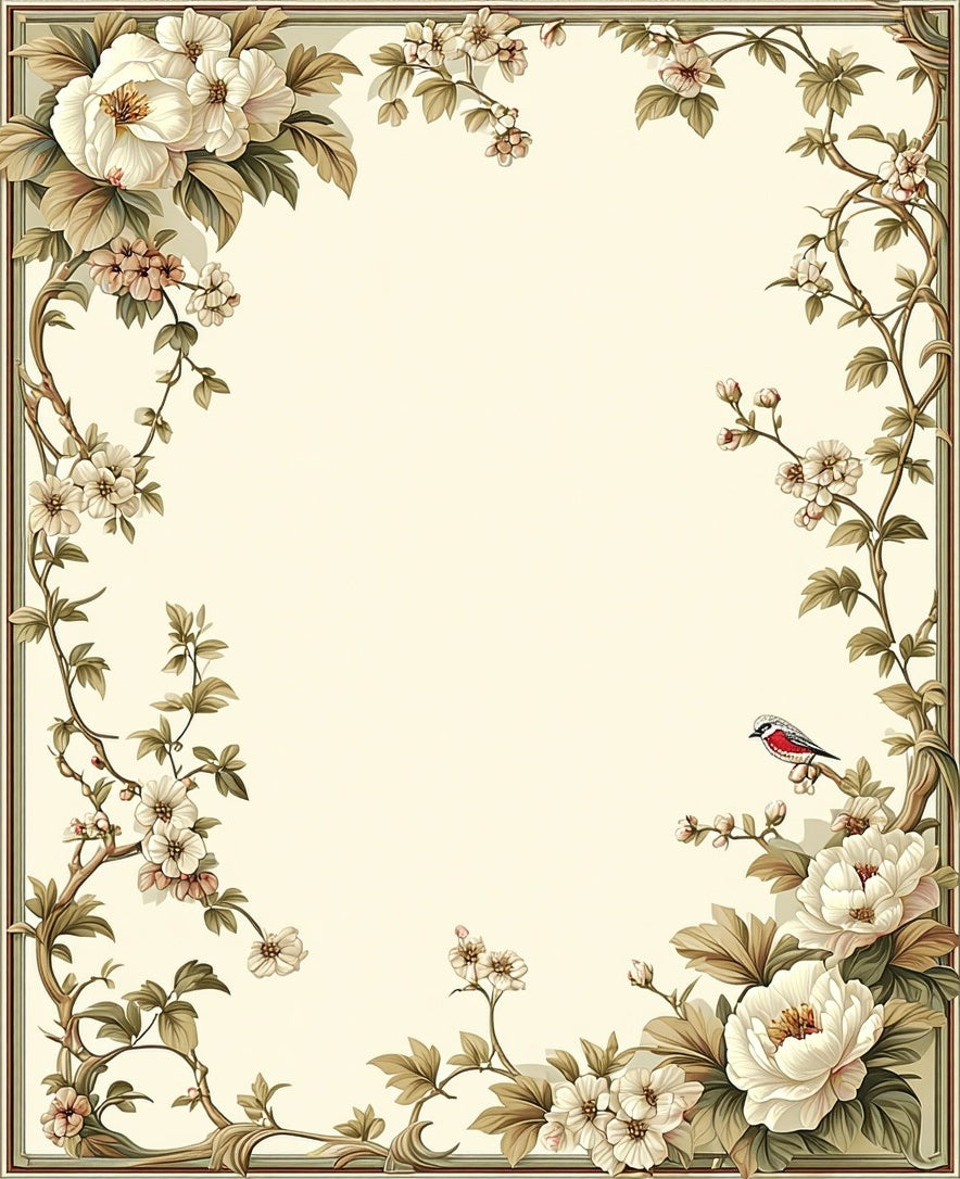 Elegant Floral Branch Whimsical Bird Rug
