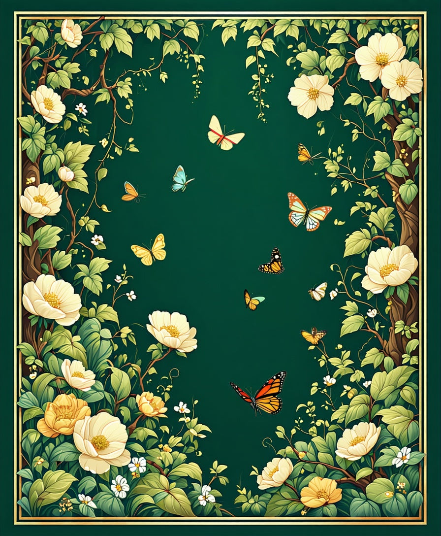 Whimsical Floral Butterfly Garden Rug
