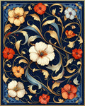 Intricate Floral Scrollwork Dark Blue Rug