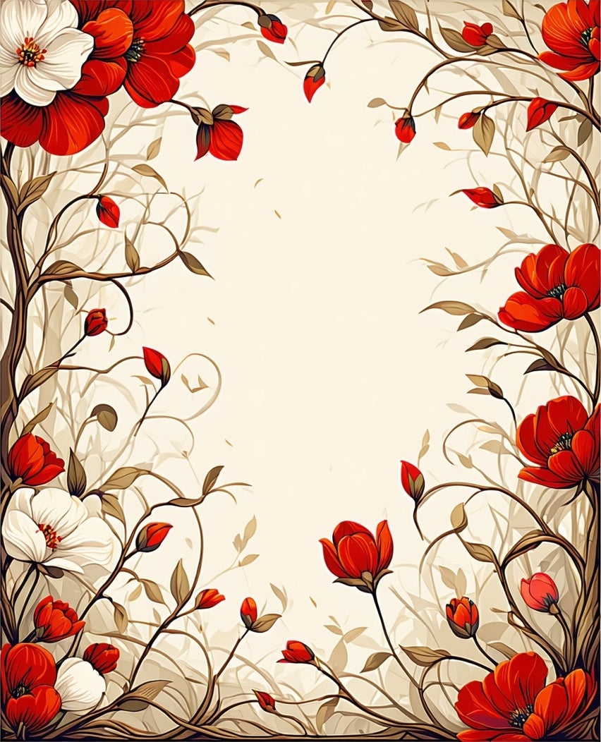 Floral Vine With Red White Blooms Rug