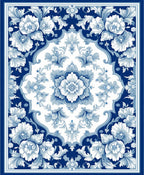 Classic Blue Floral Damask Design Rug