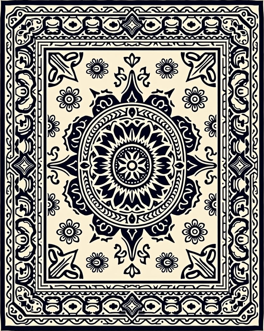Monochromatic Paisley Floral Design Rug