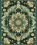 Emerald Gold Floral Mandala Design Rug