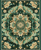 Emerald Gold Floral Mandala Design Rug