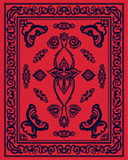 Bold Red Blue Ornamental Symmetry Rug