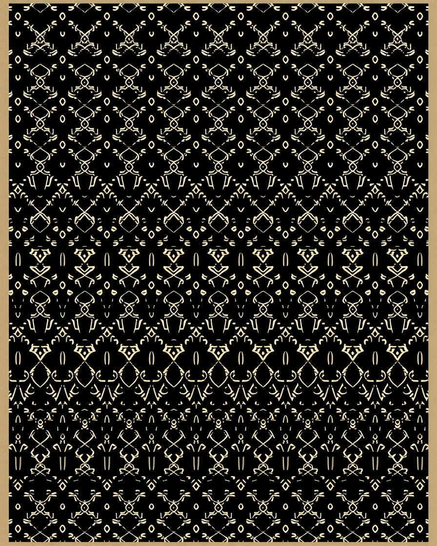 Ornate Black Gold Ornamental Design Rug