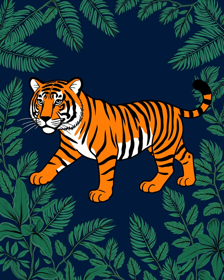 Bold Tiger Tropical Foliage Design Rug