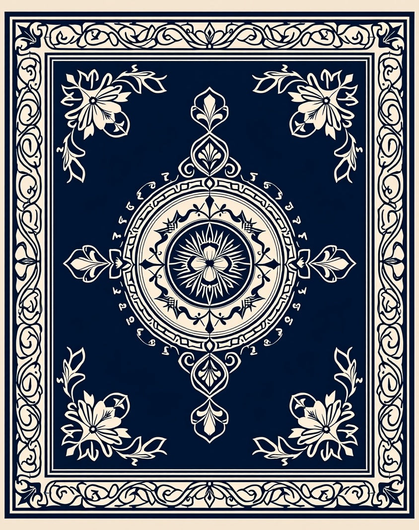 Classic Floral Medallion Navy Rug