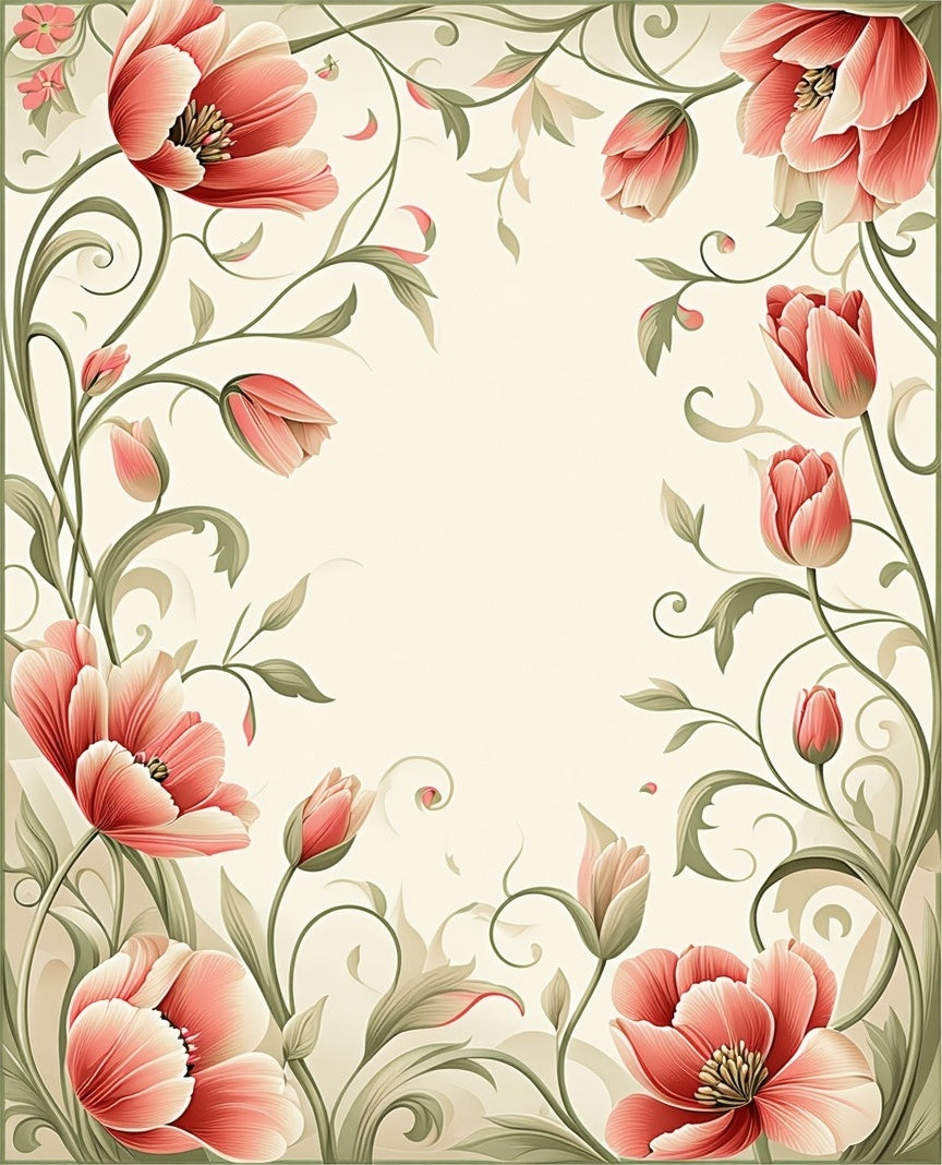 Coral Floral Swirls And Petals Rug