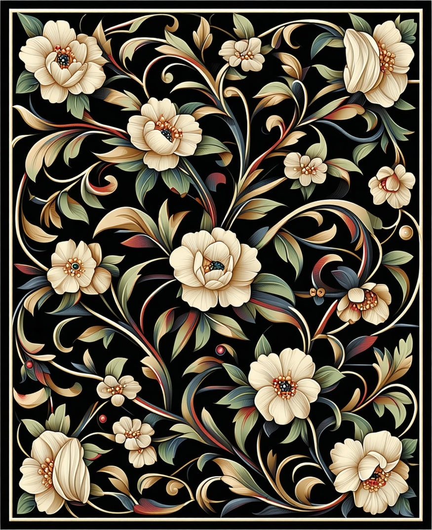 Cream Floral Vine Pattern Rug