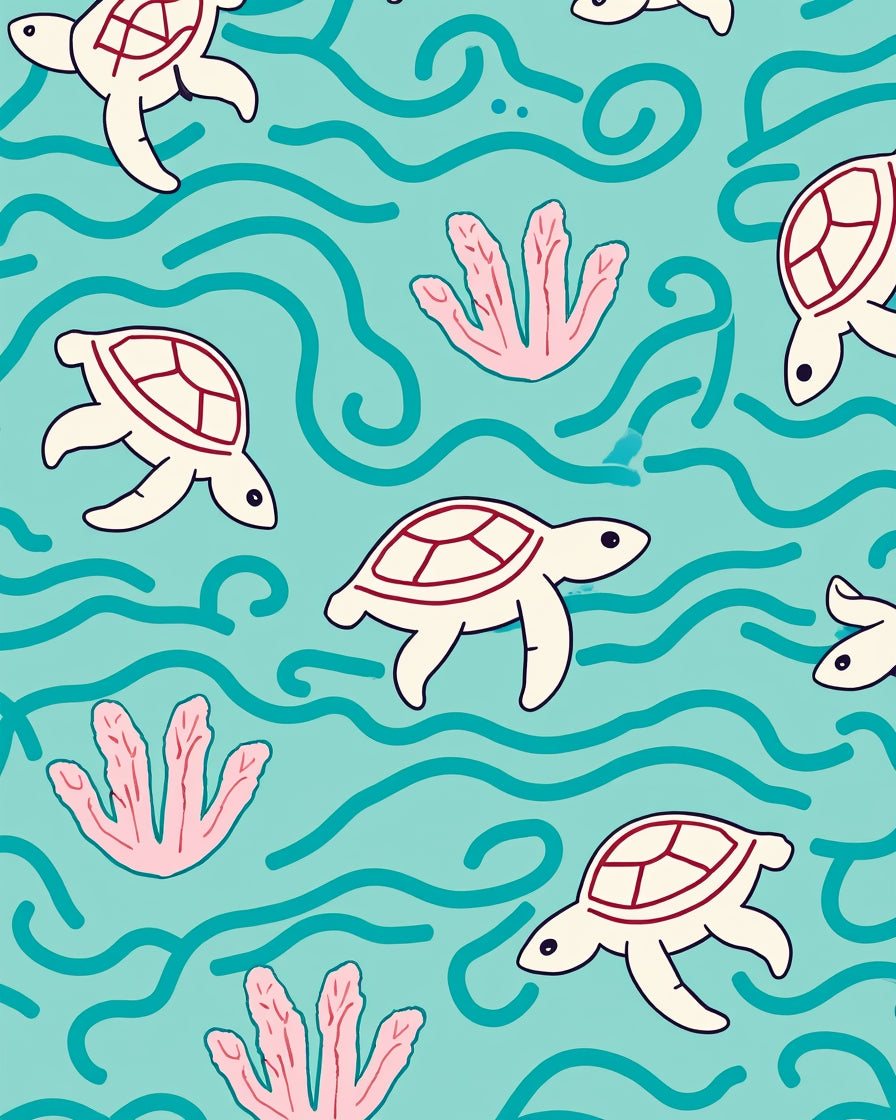 Turtle And Coral Motif Design Rug