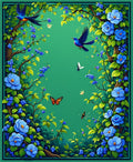 Enchanted Garden Blue Floral Birds Rug