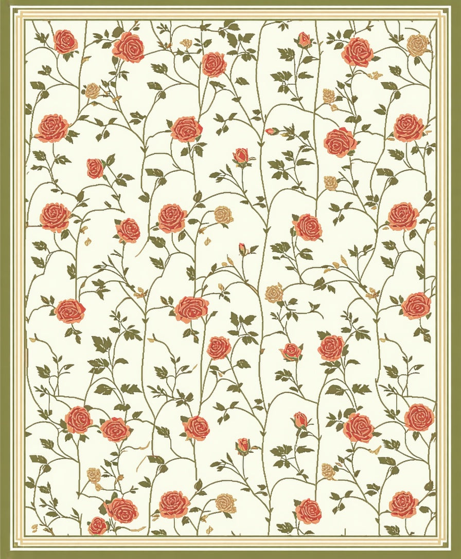 Garden Rose Vine Pattern Rug