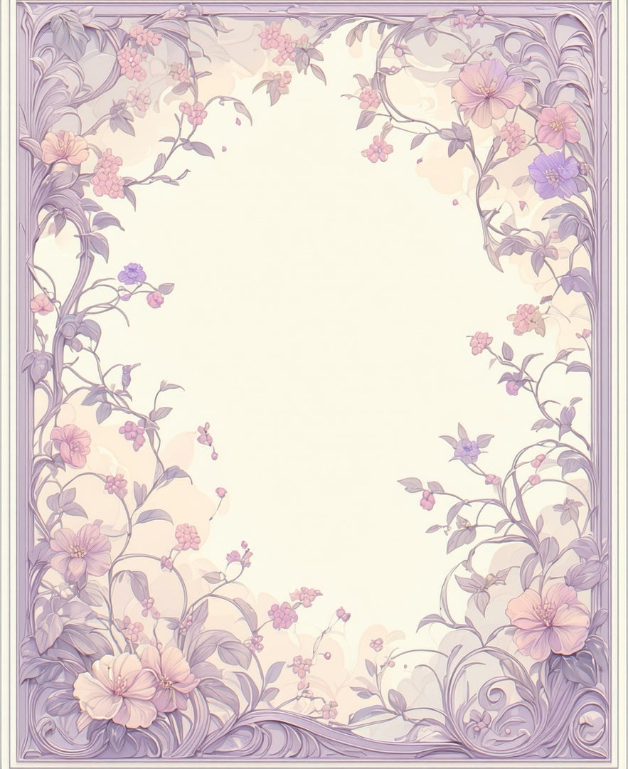 Elegant Floral Vine Lavender Border Rug