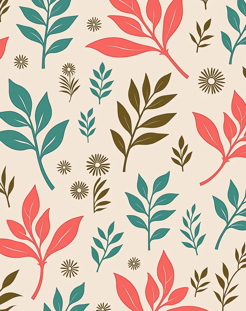 Terra Cotta Teal Leaf Pattern Rug