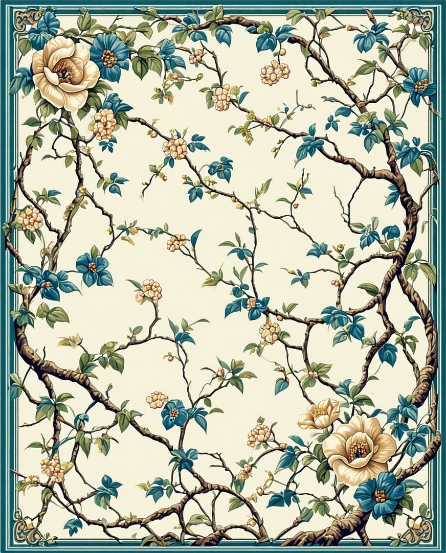Vintage Floral Branch Pattern Rug