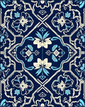 Blue Cream Floral Overlay Pattern Rug