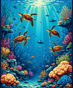 Underwater Scene With Sea Turtles and Coral Rug