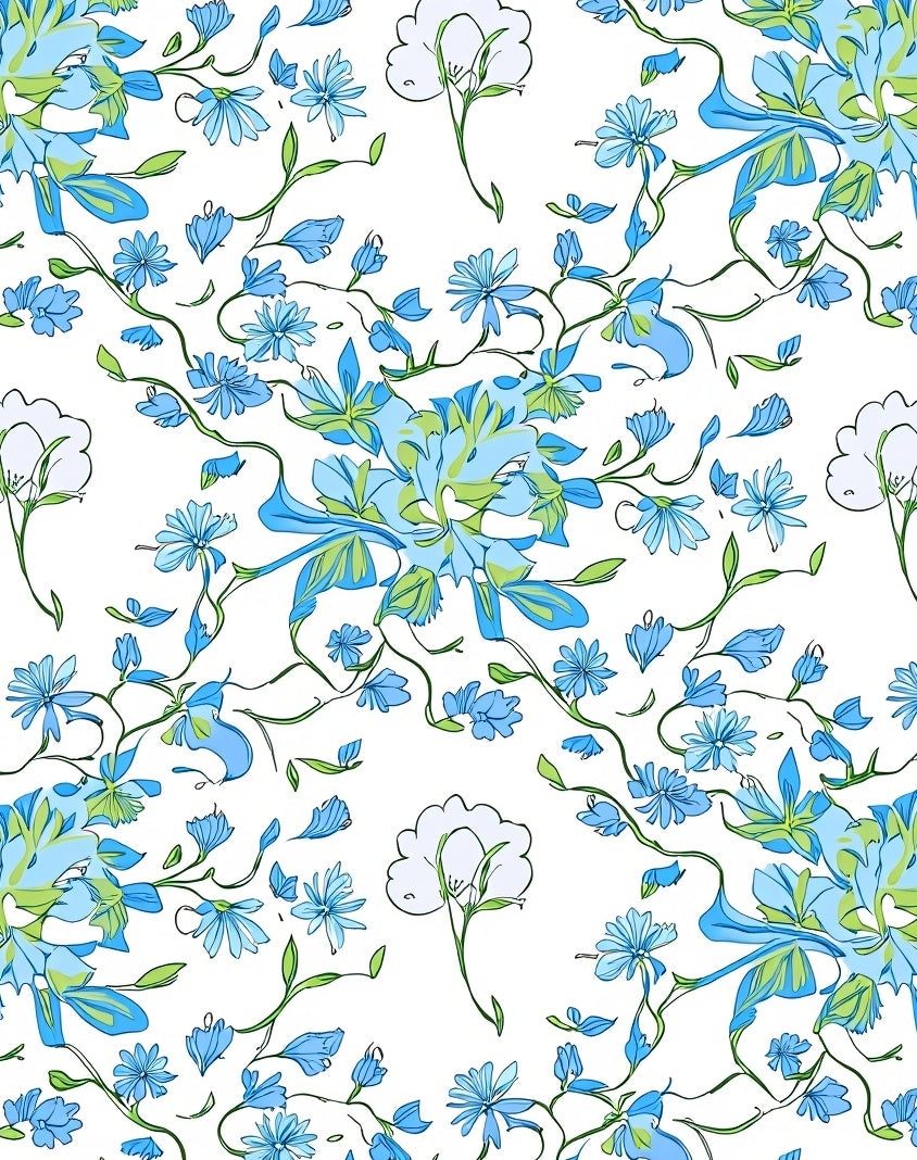 Abstract Blue Floral Vine Design Rug