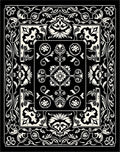Black White Ornate Floral Scroll Pattern Rug