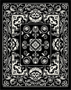 Black White Ornate Floral Scroll Pattern Rug