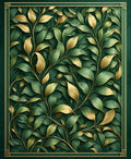 Dark Green Gold Leaf Botanical Pattern Rug
