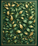 Dark Green Gold Leaf Botanical Pattern Rug