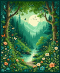 Whimsical Forest Meadow Scene Rug