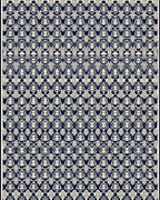 Dark Blue Beige Ornate Repeating Pattern Rug