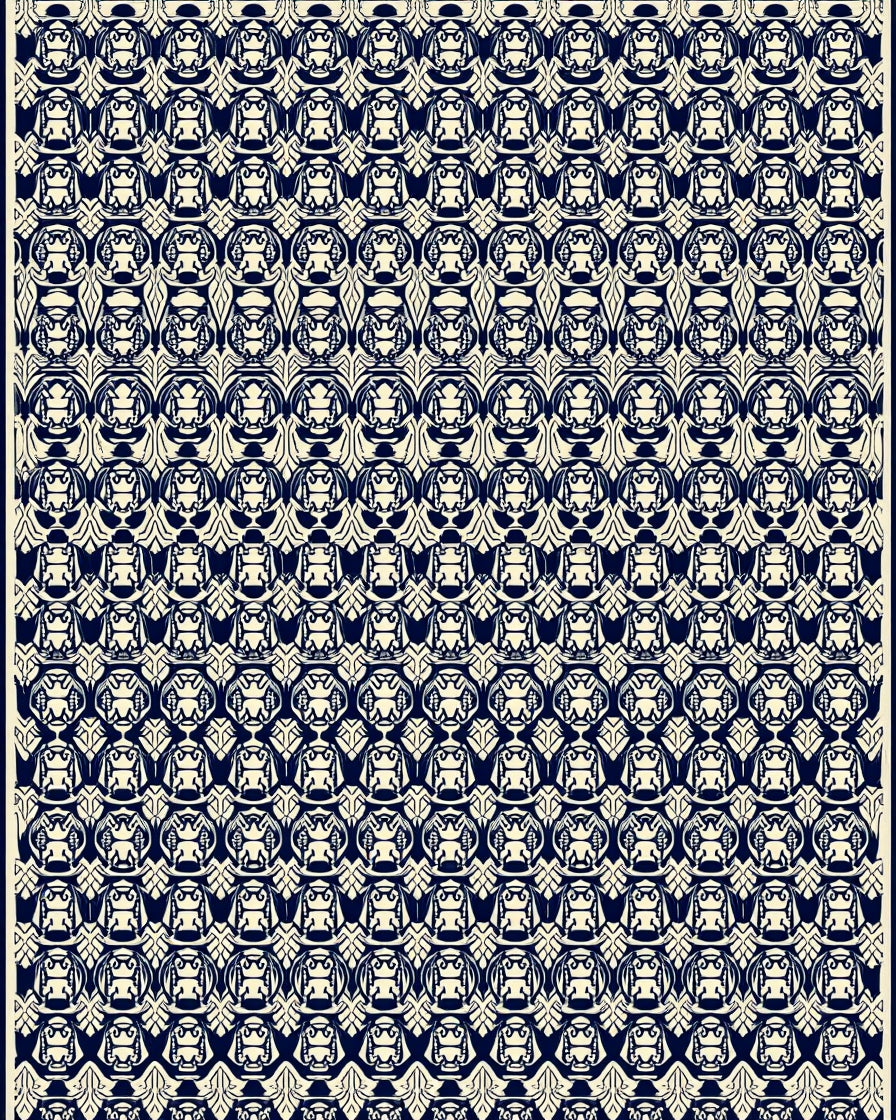 Dark Blue Beige Ornate Repeating Pattern Rug