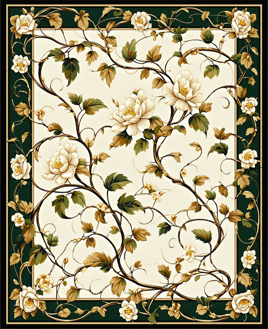 Floral Vine Detailed Scrollwork Design Rug