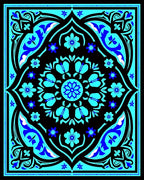 Vibrant Blue Black Floral Mandala Rug