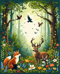 Whimsical Forest Animals Floral Woodland Scene Rug