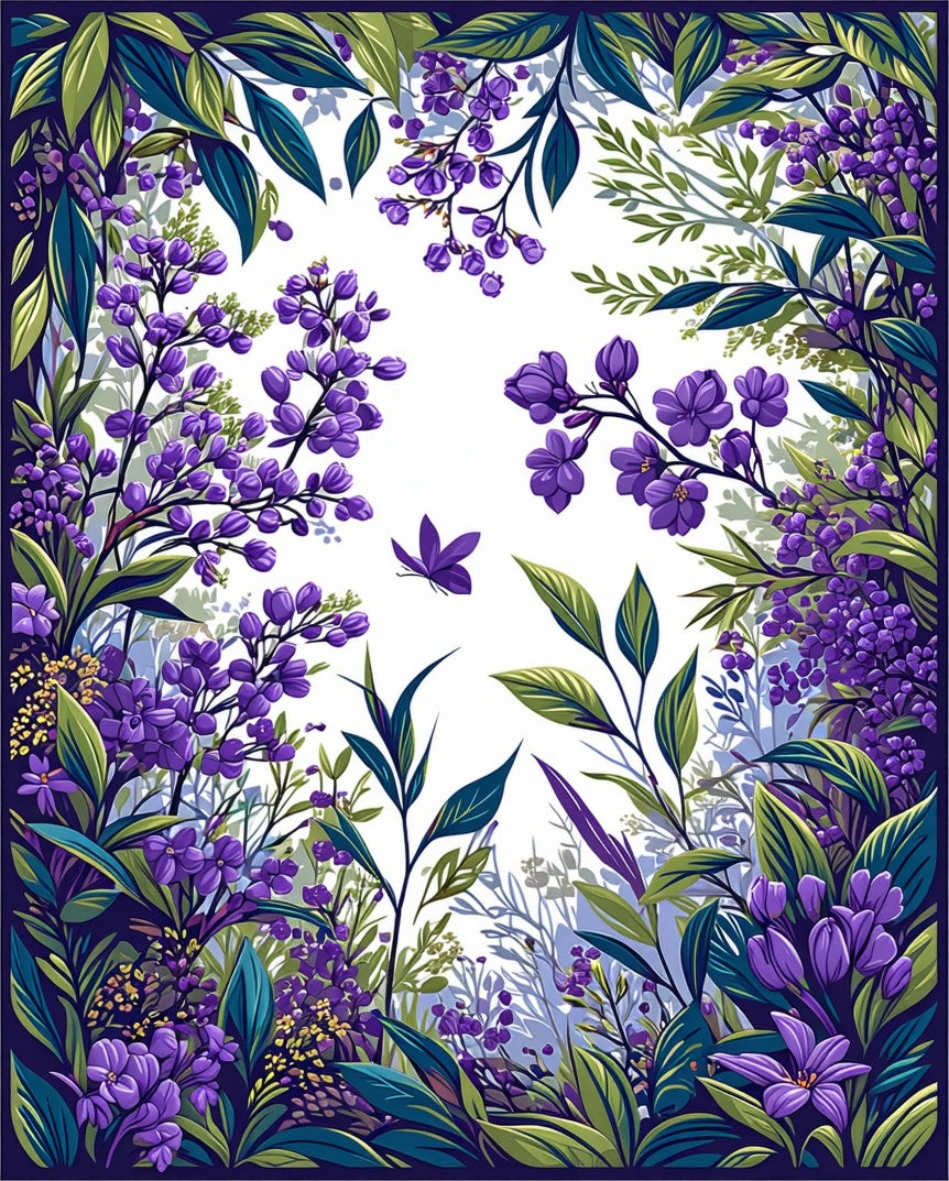 Vibrant Purple Floral Botanical Garden Rug
