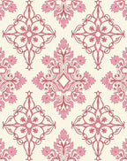 Ornate Pink Floral Damask Pattern Rug