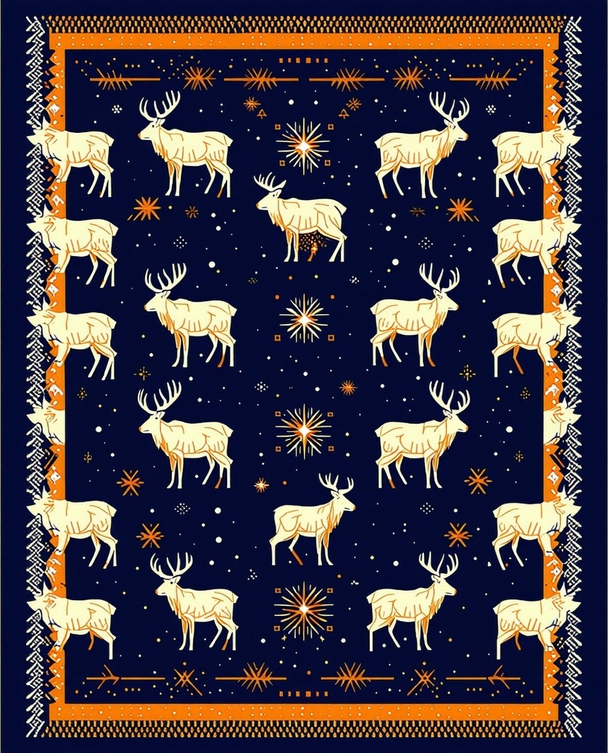 Fawn Deer Orange Festive Pattern Rug