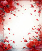 Vivid Red Floral Branch Pattern Rug