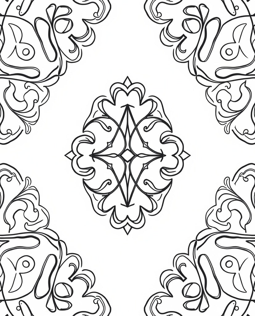Gothic Floral Motifs Black Outline Rug