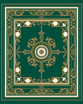 Green Gold Ornate Medallion Pattern Rug