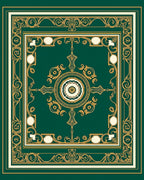Green Gold Ornate Medallion Pattern Rug