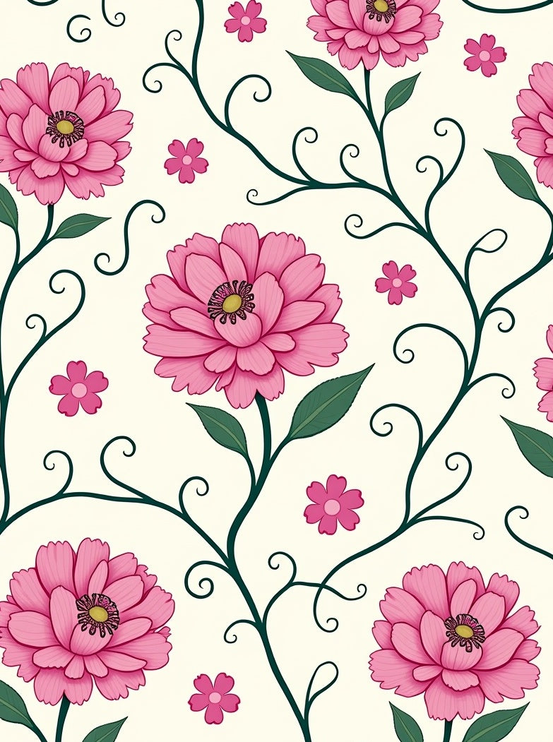 Pink Peony Blossom Vine Swirls Rug