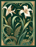 Elegant Lily Fern Botanical Art Rug