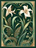Elegant Lily Fern Botanical Art Rug