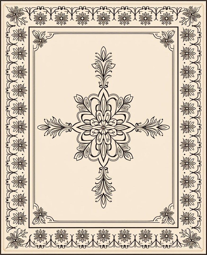 Elegant Floral Medallion Border Rug