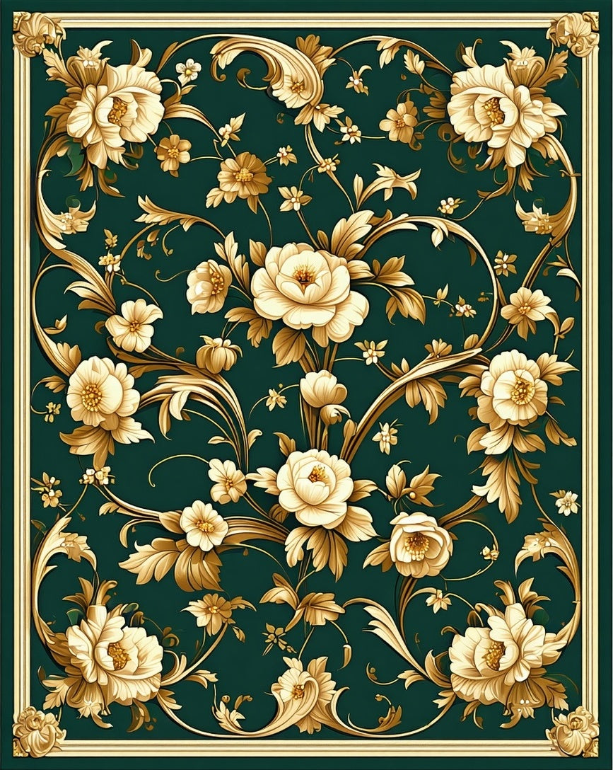 Elegant Gold Floral Vine Pattern Rug